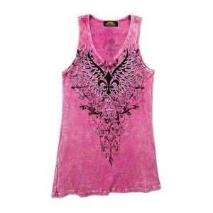 Bling Riders BLING NOLO Rhinestone Studded Tank Top Women's L USA Red V Neck